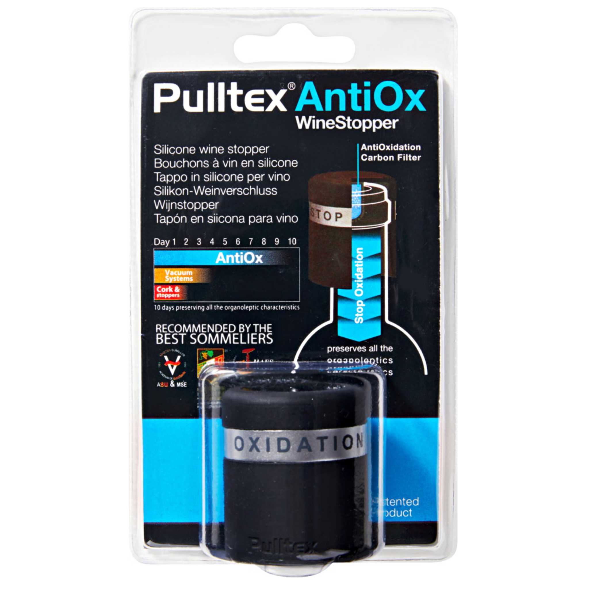 Pulltex AntiOx Weinverschluss mit Aktivkohlefilter in der Originalverpackung