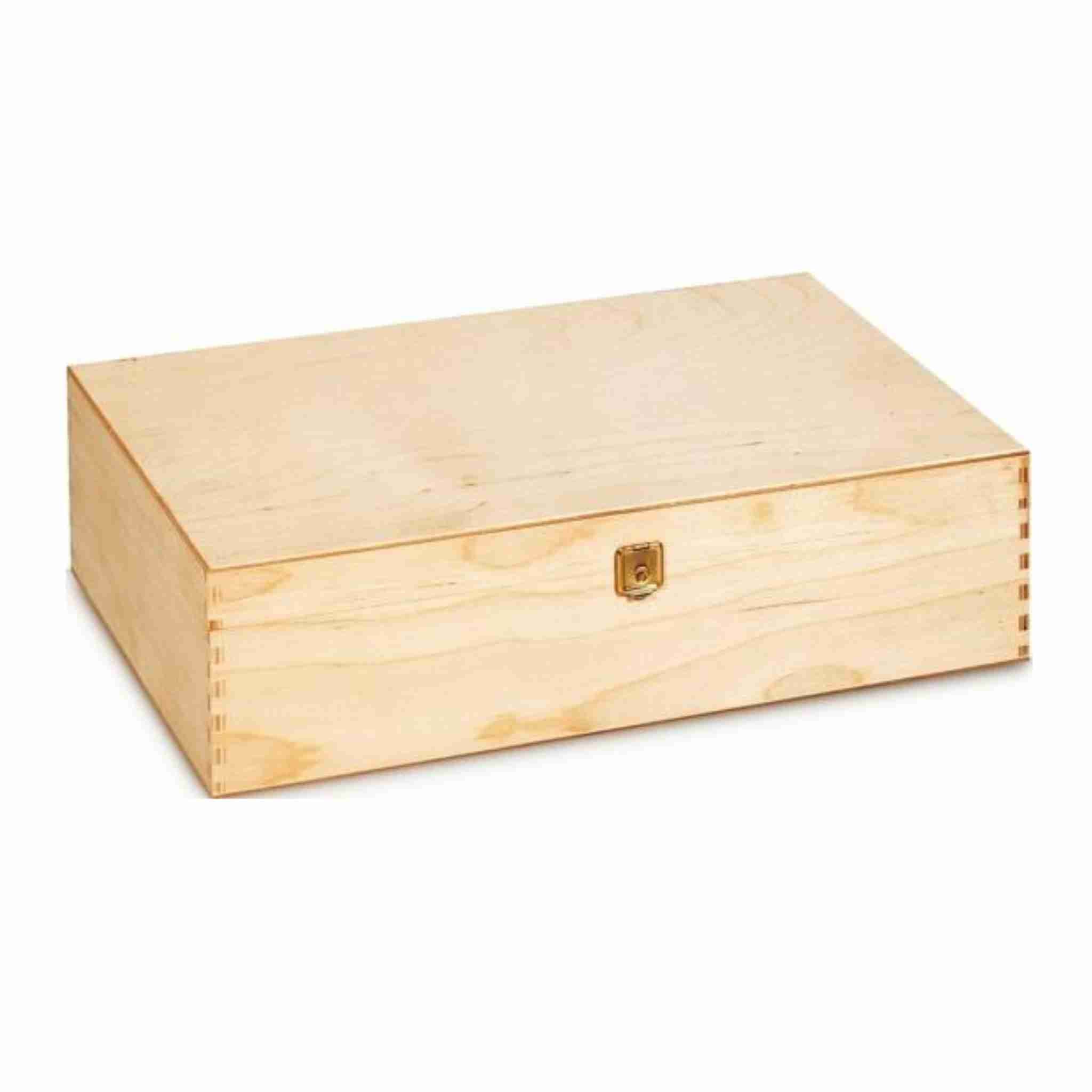 3er-Holzkiste mit Verschluss als Geschenkverpackung für drei Weinflaschen